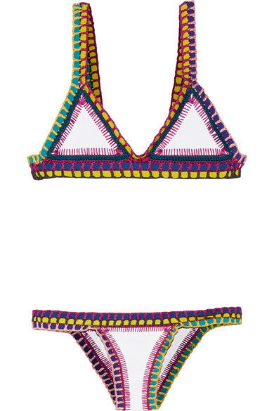 Handmade Colorful Bikini Set with Sexy Crochet Trim