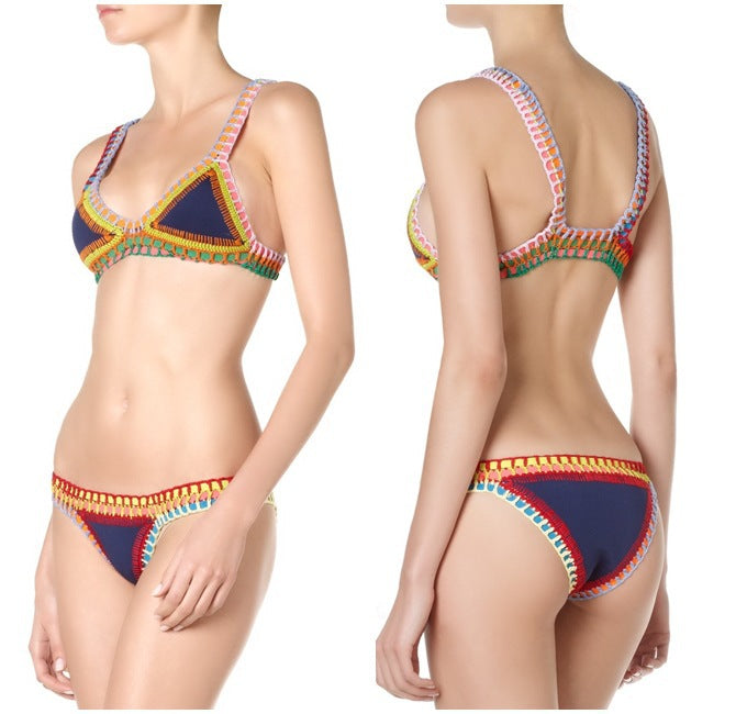 Handmade Colorful Bikini Set with Sexy Crochet Trim